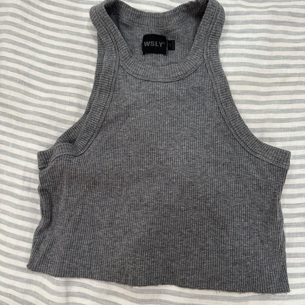 WSLY Gray Ribbed Crop Tank Top